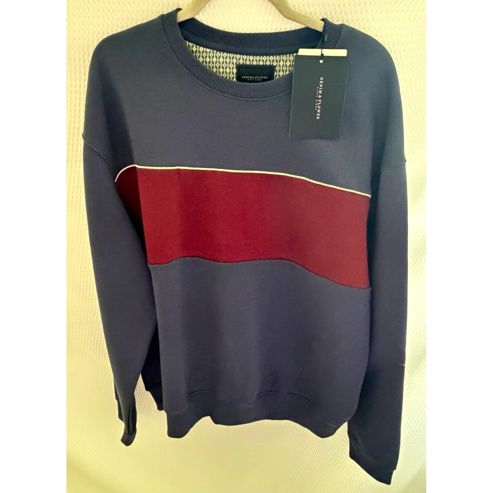 Denim & Flower Ricky Singh Men's Colorblock Fleece Crewneck Pullover XL NWT